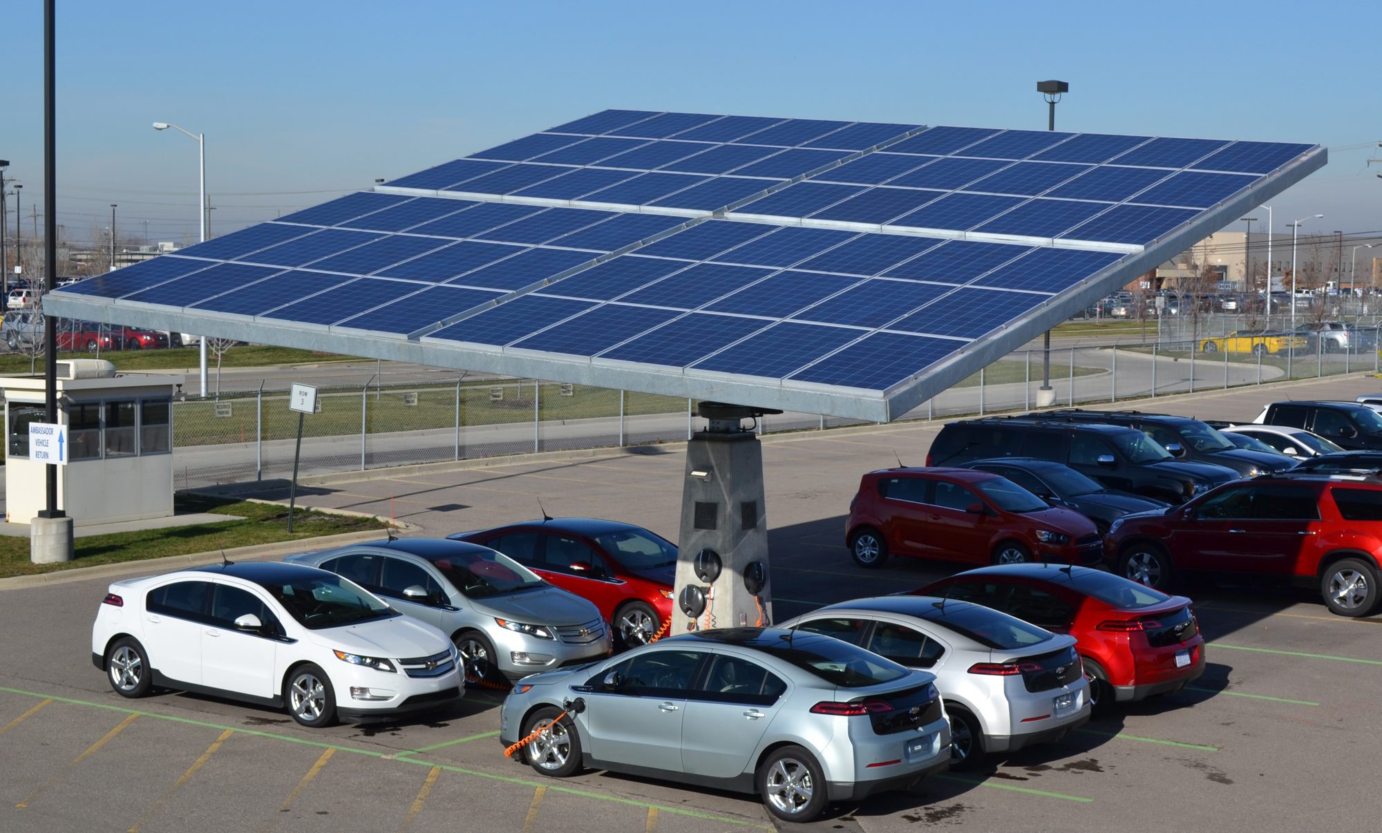 Solar canopy over EV parking